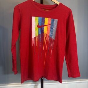 Nike Boys Waffle Knit Thermal Shirt Multicolor Paint Drip Graphic Size M (10–12)